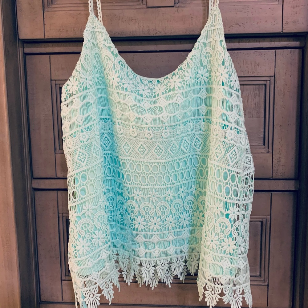 Aqua Embroidered Mint Tank Top